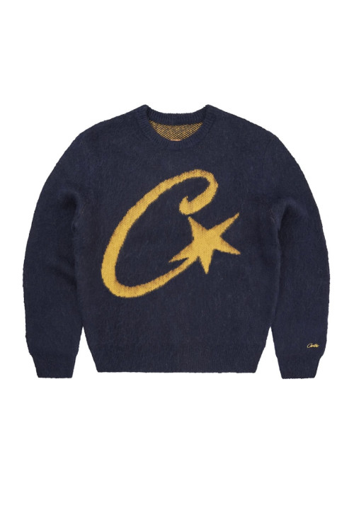 Corteiz C Star Mohair Knit Sweater Navy